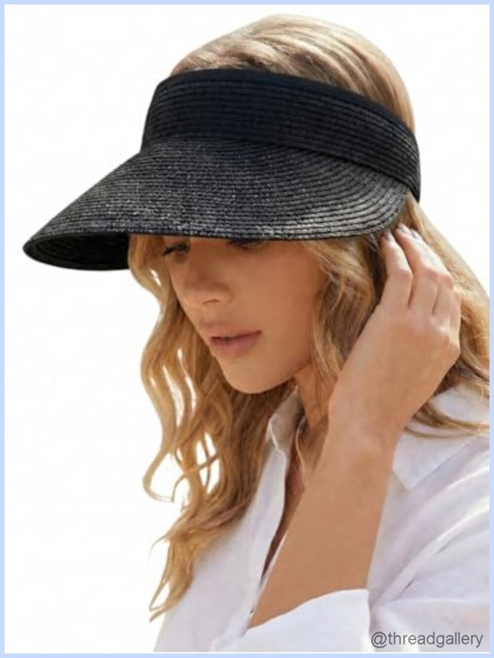 Paper Straw Sun Visor Hat UPF 50 Ponytail Friendly Wide Brim Foldable